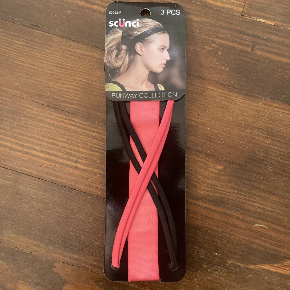 SCUNCI Everyday Active Change It Up Headbands 3 PCs Pink Black Runway Collection
